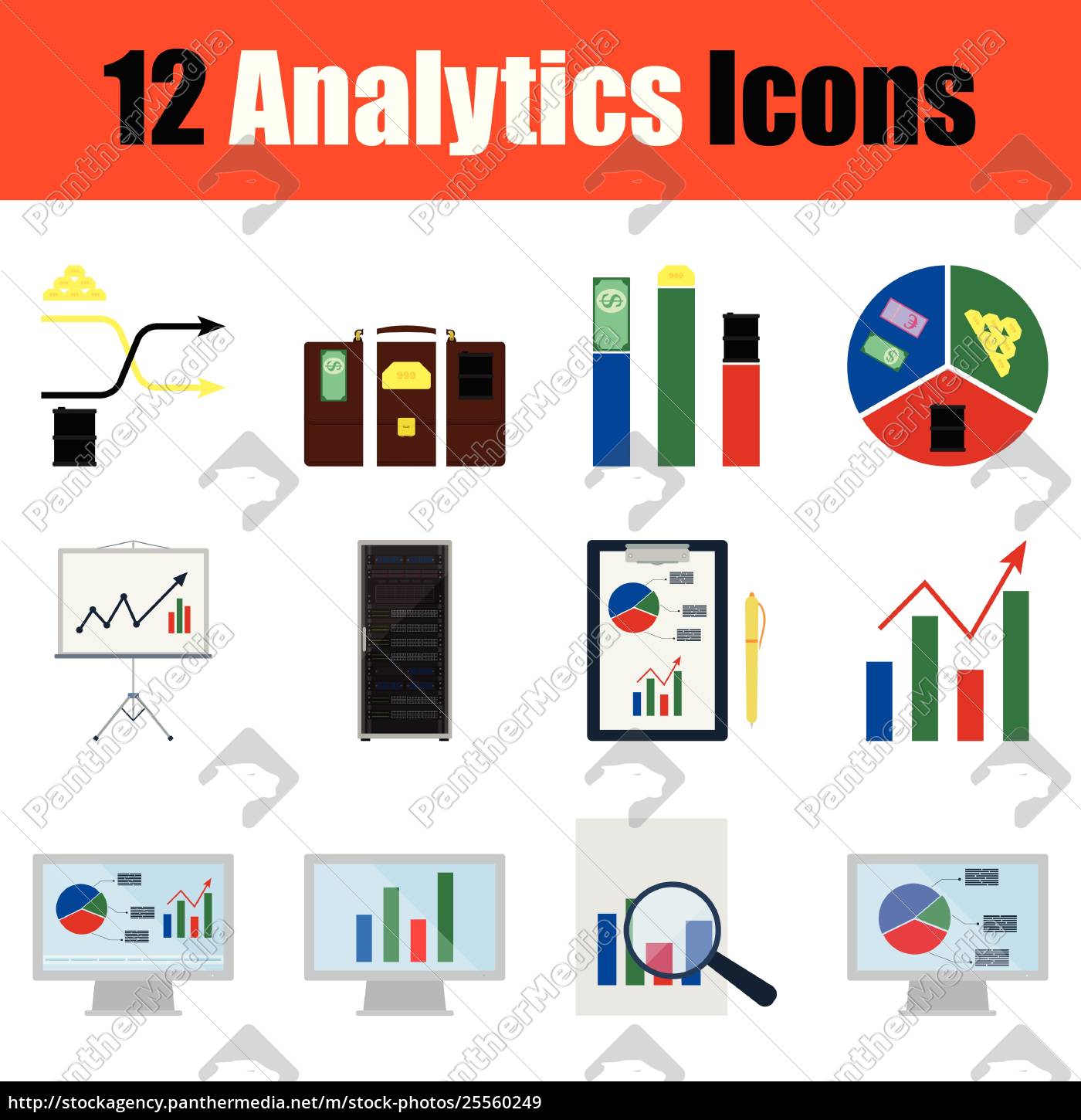 1400x1450 Flat Design Analytics Icon Set