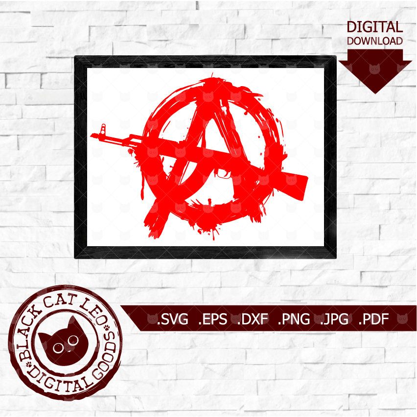 852x852 Anarchy Symbol With Gun Machin Kalashnikov Ak Vector Wall