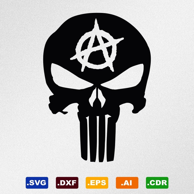 794x794 Punisher Skull Anarchy Dxf Cdr Vector For Etsy
