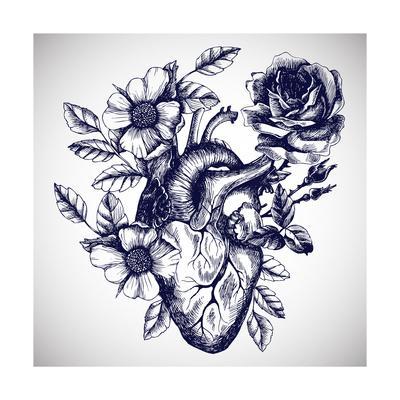 400x400 Blooming Anatomical Human Heart Vector Hand Drawn Illustration