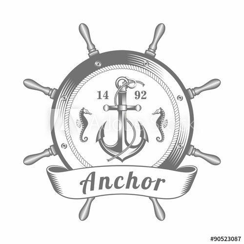 Emblem Steering Wheel Anchor Vector Illustration Vector 500x500 Emblem Steering Wheel Anchor Vector Illustration Vector