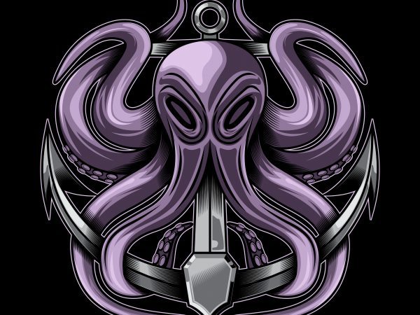 Octopus And Anchor Vector Illustration T Shirt Template 600x450 Octopus And Anchor Vector Illustration T Shirt Template
