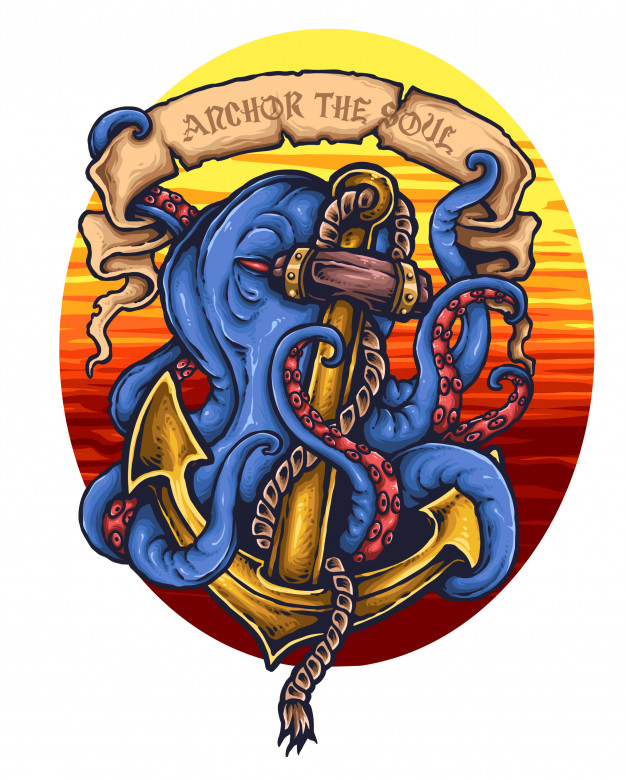 626x780 Giant Octopus Anchor Tattoo Vector Premium Download