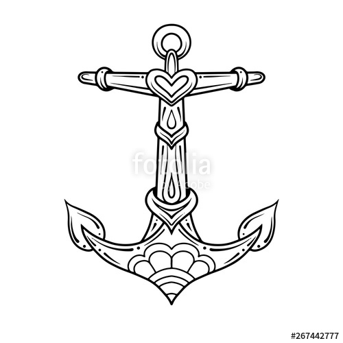 500x500 Oldschool Traditional Tattoo Vector Anchor Stock Image