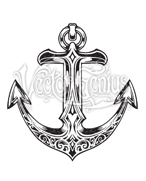 468x580 Ornate Tattoo Anchor Vector Art