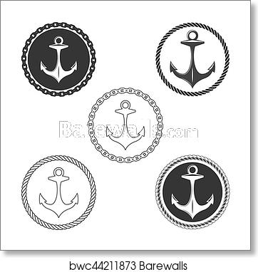 362x382 Vintage Anchor Logo Elements Set With Boat Rope And Ship Chain