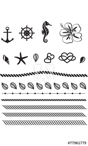 300x500 Beach Tattoo, Anchor, Rudder, Rope, Vector