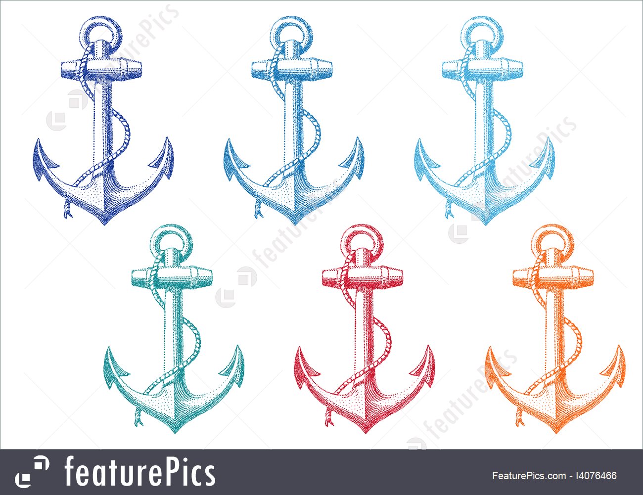 1300x1001 Vintage Anchor With Rope, Vector Set