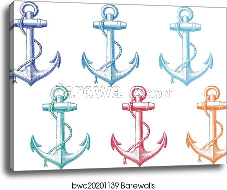 453x379 Vintage Anchor With Rope, Vector Canvas Print Barewalls