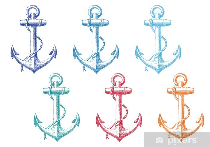 700x490 Vintage Anchor With Rope, Vector Set Wall Mural
