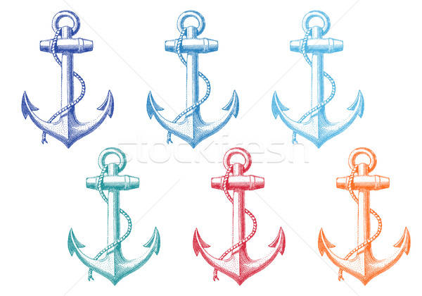 600x420 Vintage Anchor With Rope, Vector Set Vector Illustration
