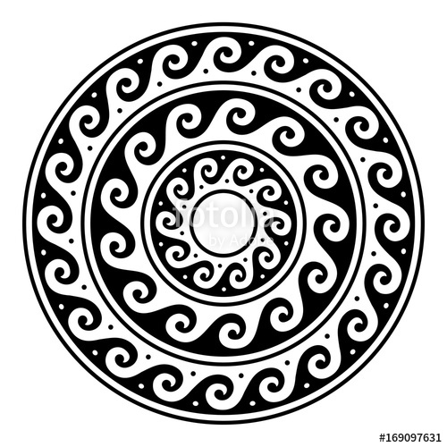 500x500 Greek Vector Mandala, Ancient Round Meander Art In Circle Isolated