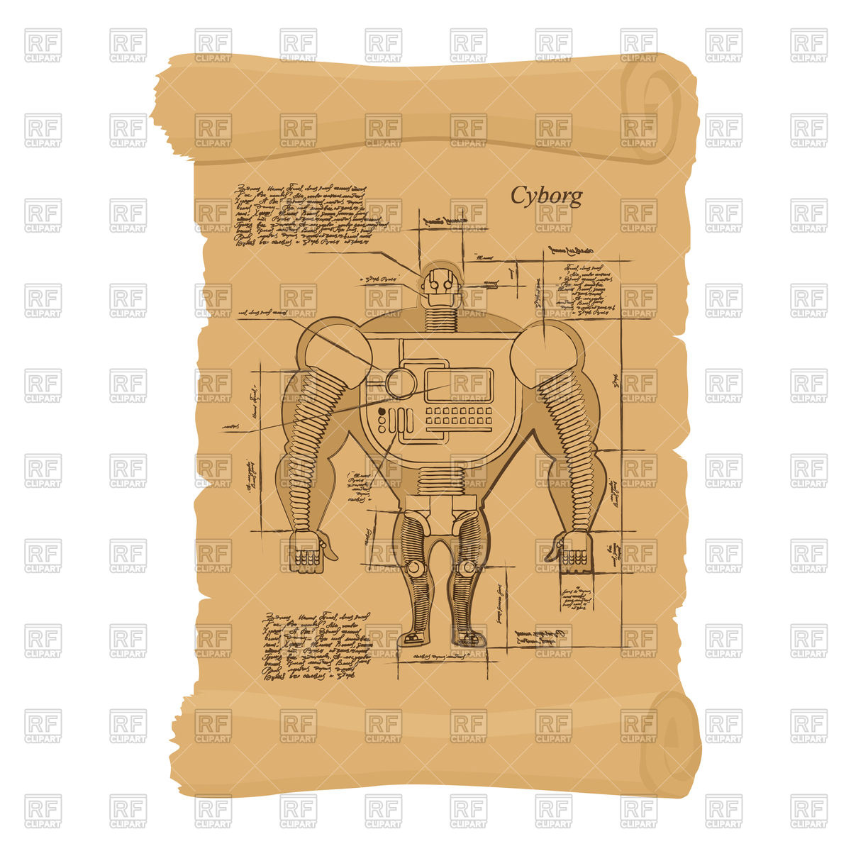 1200x1200 Ancient Scroll Of Scheme Of Robot Vector Image Of Objects