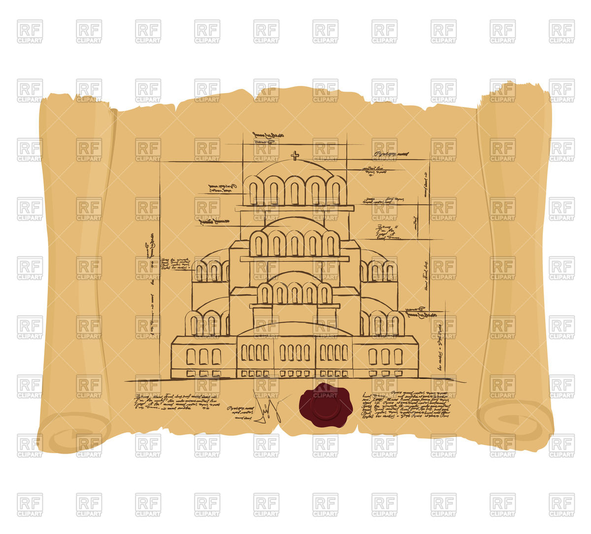 1200x1083 Retro Scheme Of Building In Ancient Scroll Vector Image Of Objects