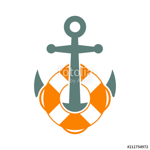 Icono Plano Salvavidas Naranja En Ancla Gris Stock Image 500x500 Icono Plano Salvavidas Naranja En Ancla Gris Stock Image