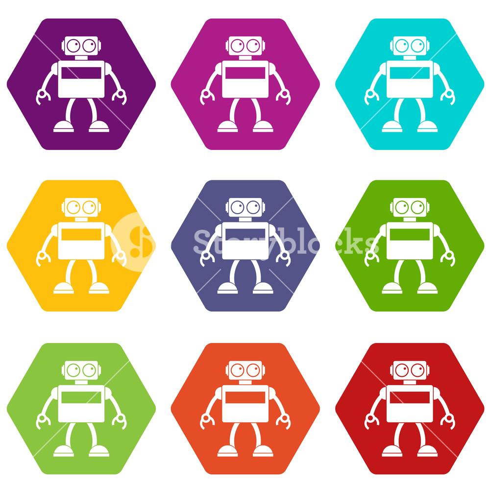 1000x1000 Android Robot Icon Set Many Color Hexahedron Isolated On White