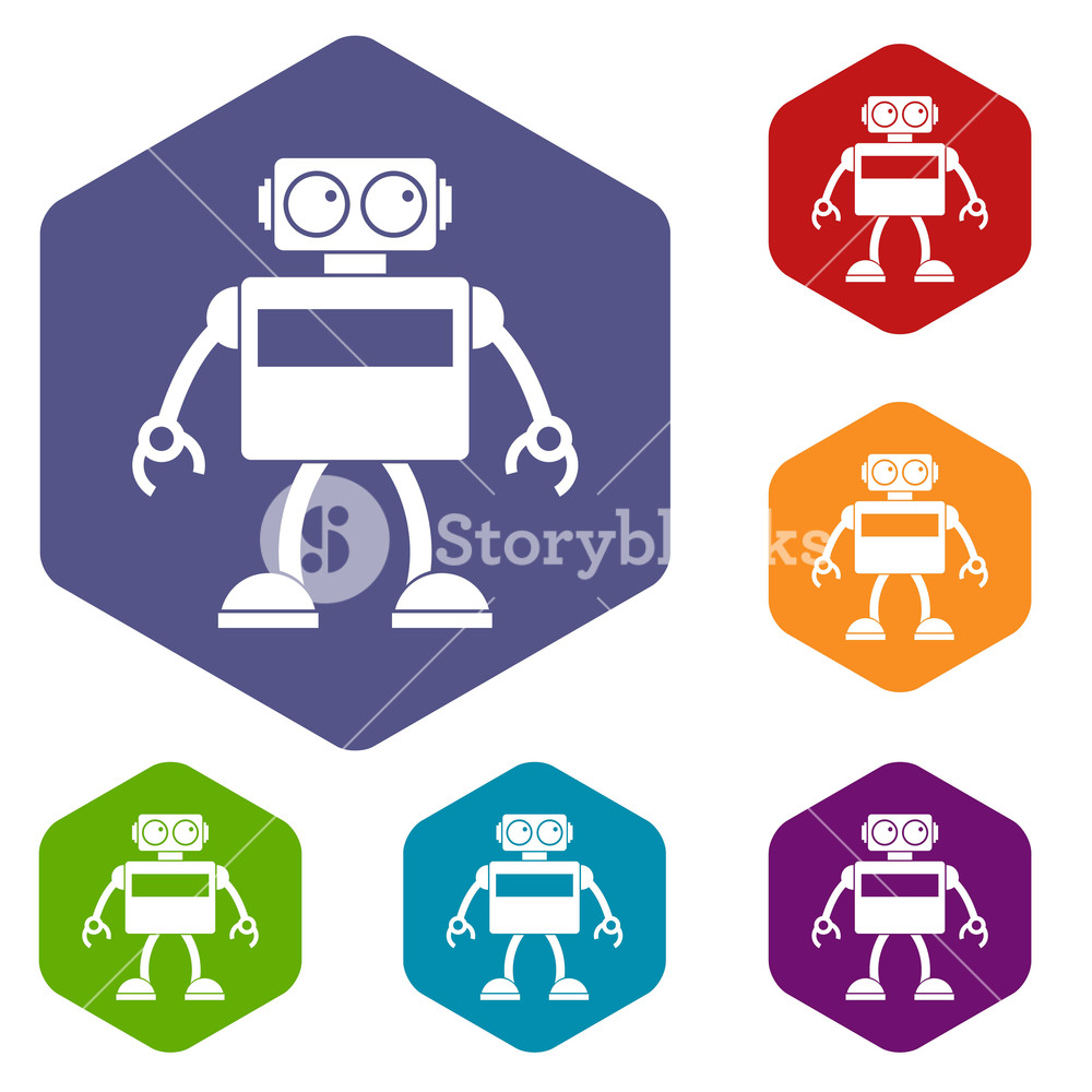 1000x1000 Android Robot Icons Set Hexagon Isolated Vector Illustration
