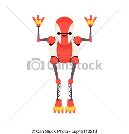450x470 Red And White Android Robot Character With Thin Extremities Vector