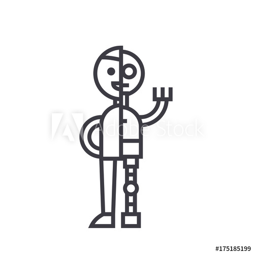 500x500 Man Android Robot Vector Line Icon, Sign, Illustration On White