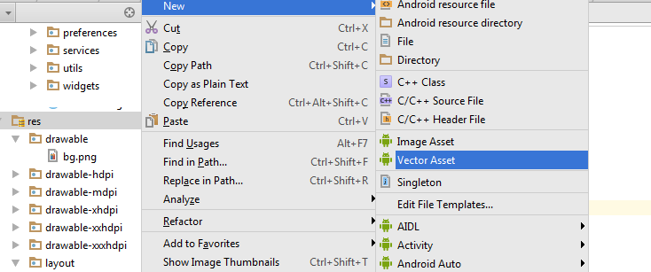 734x307 How To Access The Vector Assets In Android Studio