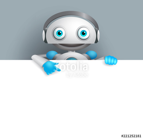 500x485 Robot Vector Character With A Friendly Smile Holding Blank White