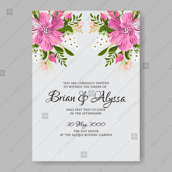 Floral Wedding Invitation Vector Card Template Pink Anemone Flower 600x600 Floral Wedding Invitation Vector Card Template Pink Anemone Flower