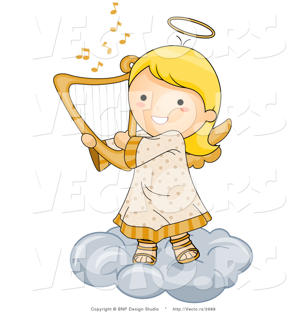1024x1044 Cartoon Vector Of Happy Angel Girl Playing Harp On A Cloud