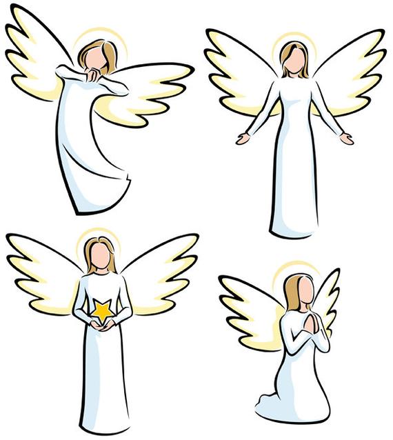 570x638 Angels Vector Cartoon Clipart Illustration Angel Stylized Etsy