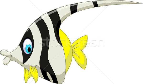 600x356 Funny Black And White Angel Fish Cartoon Vector Illustration
