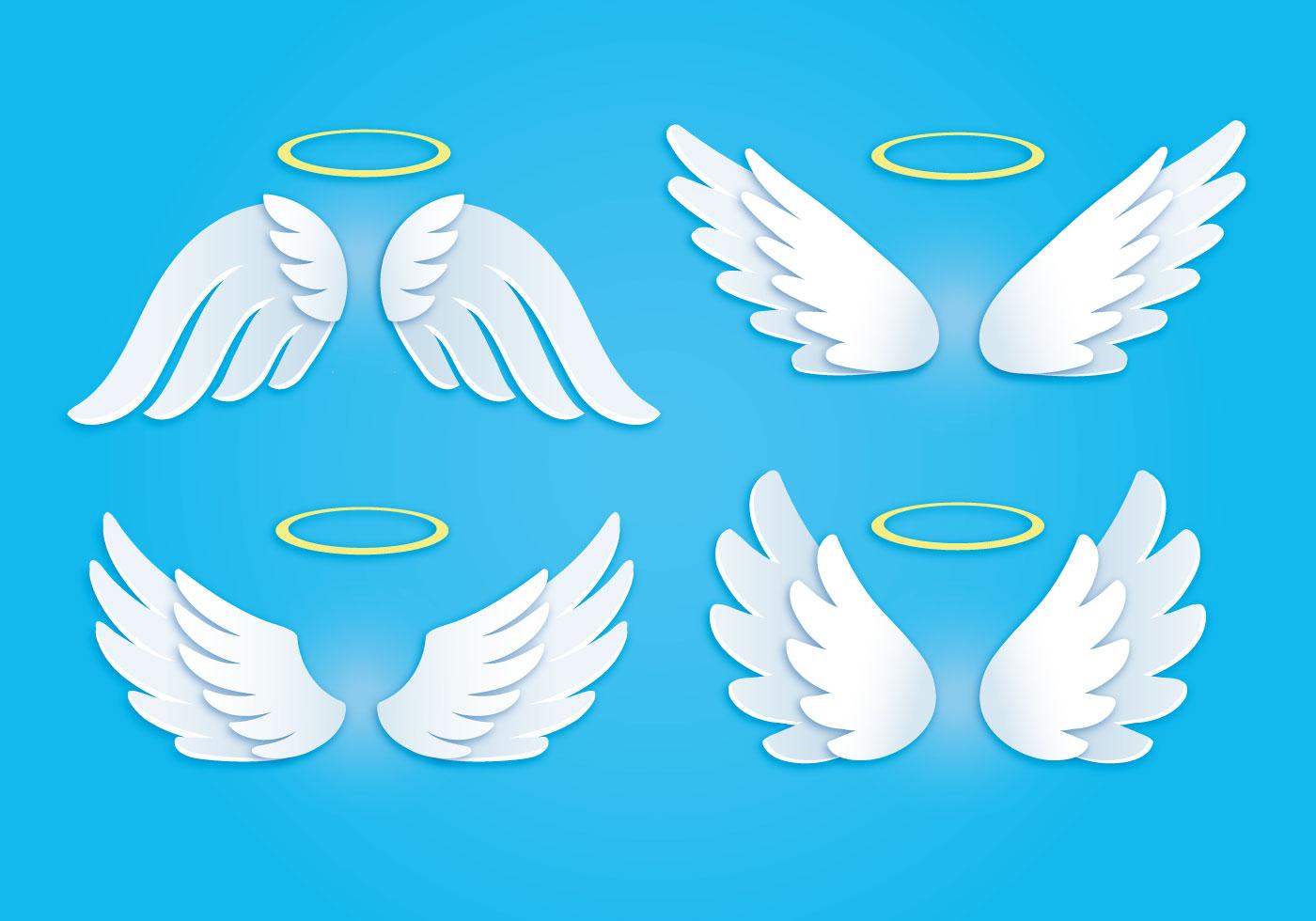 1400x980 Top White Angel Wings With Golden Halo Vector Photos