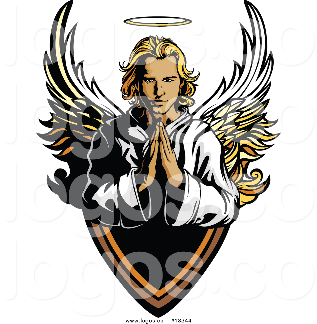1024x1044 Vector Logo Of A Blond Caucasian Male Angel Praying Over A Shield