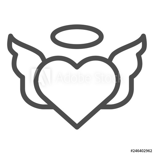 500x500 Heart With Pair Of Wings Line Icon Valentines Heart Vector