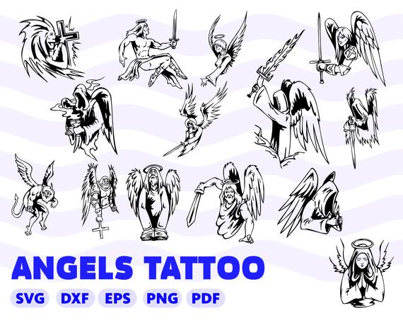 570x456 Angels Tattoo Angels Vector Angels Christmas Angel Etsy