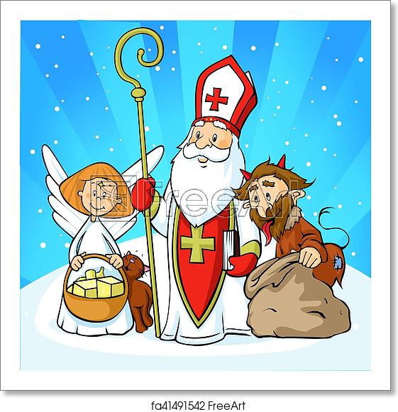 561x581 Free Art Print Of Saint Nicholas, Devil And Angel
