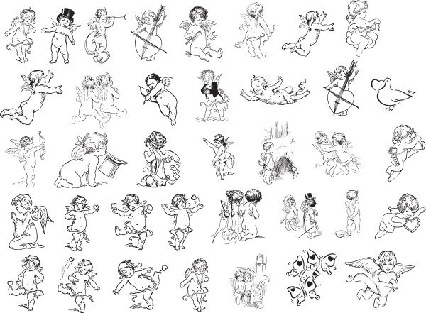 600x441 Line Drawing Cupid Angel Vector Material My Free Photoshop World