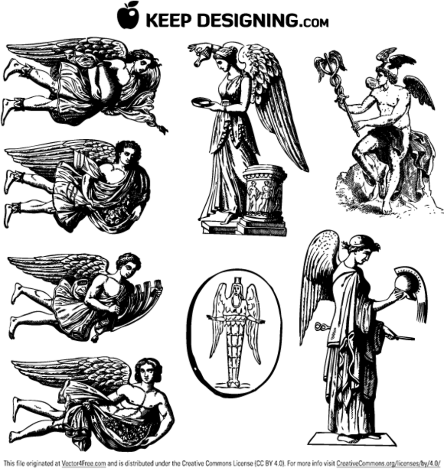 876x936 Vintage Winged Angel Vectors