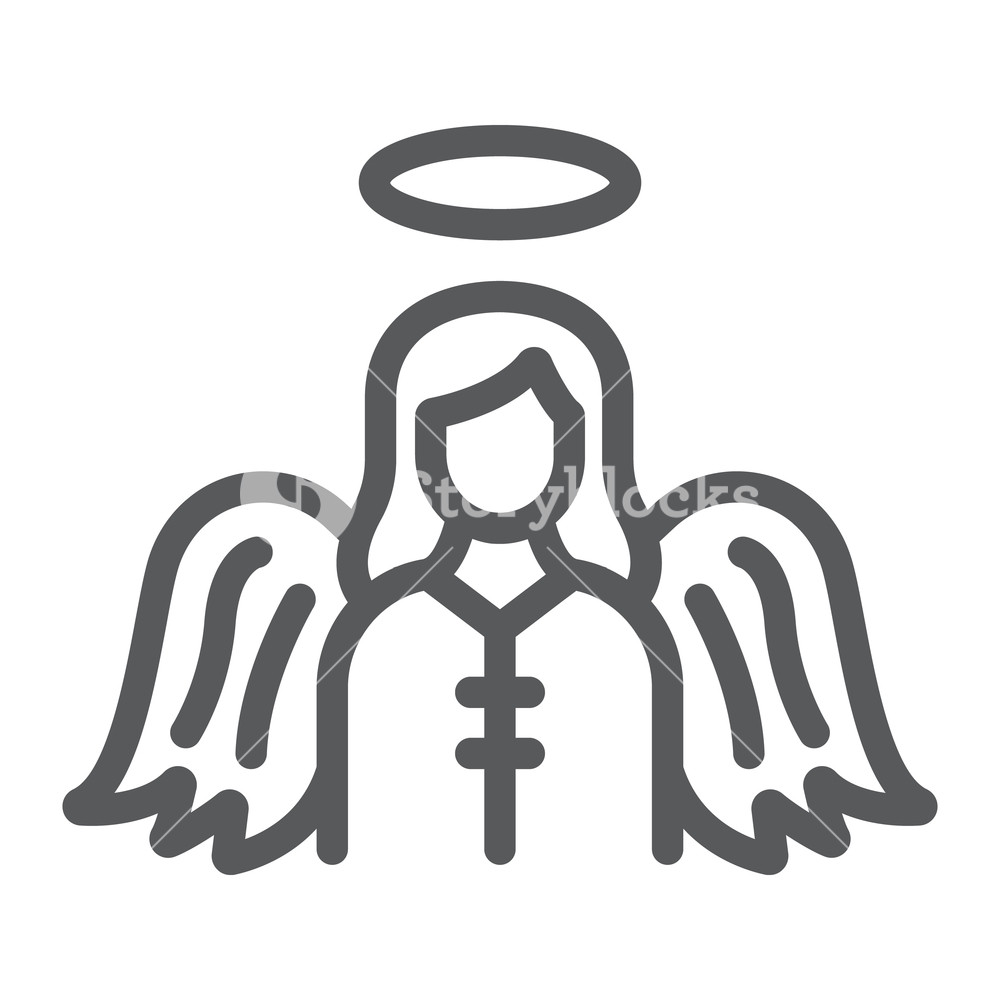 1000x1000 Angel Line Icon, Religion And Heaven, Character Sign, Vector