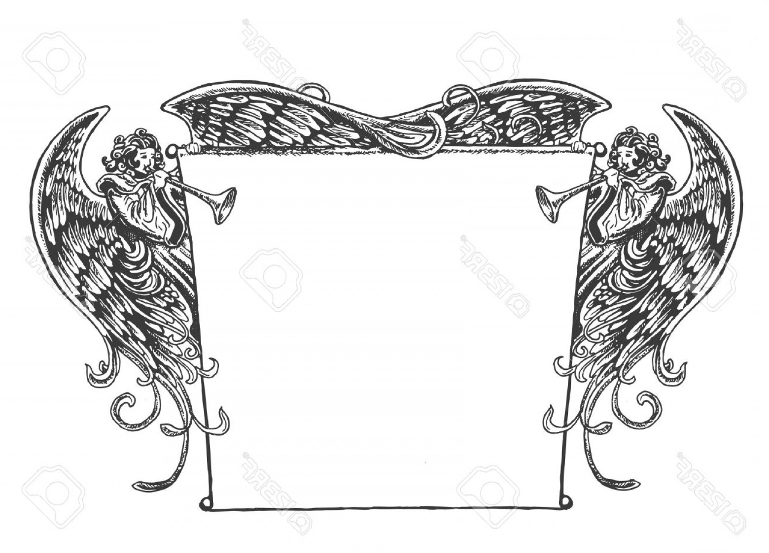 1560x1123 Photostock Vector Angel Banner Vintage Style Old Fashioned Drawing
