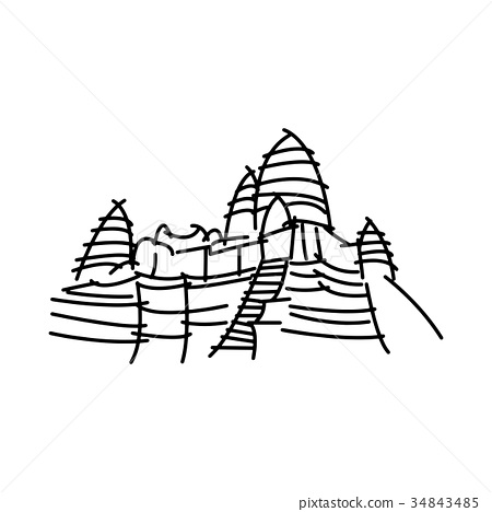 450x468 Angkor Wat Black Line Vector Illustration