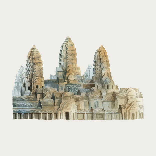 626x626 Angkor Wat In Siem Reap Watercolor Painting Vector Free Download