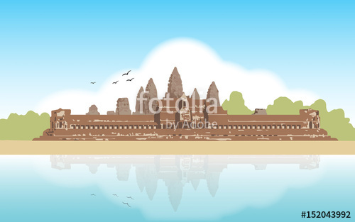 500x313 Vector Illustration Of Angkor Wat Temple Siem Reap, Cambodia