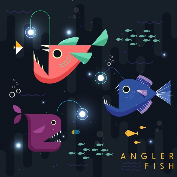 600x597 Angler Fish Background Geometric Design Colored Cartoon Free