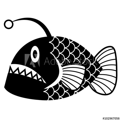 500x500 Stylish Cartoon Angler Fish Isolated On White Background