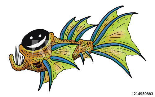 500x314 Weird Deep Sea Imaginary Angler Fish Eel Vector Illustration
