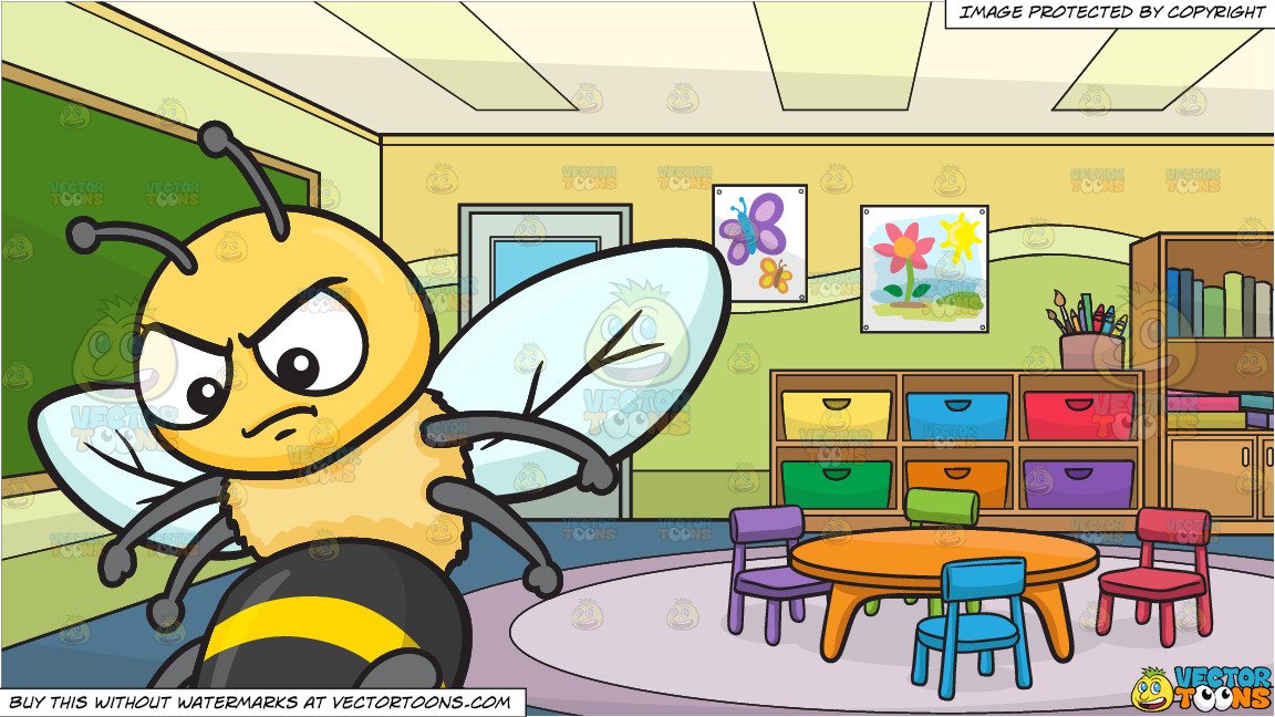 1152x648 An Angry Bee And Inside A Kindergarten Classroom Background