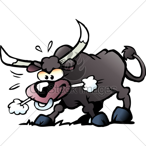500x500 Cartoon Vector Illustration Of A Crazy And Angry Bull Gl Stock