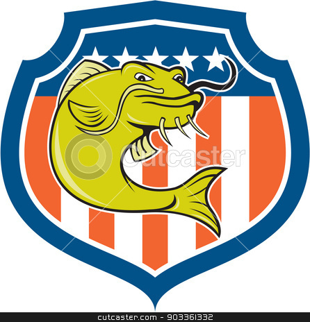 446x464 Catfish Angryfish Shield Cartoon Stock Vector