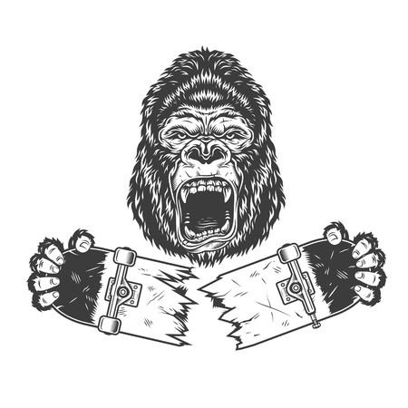 450x450 Angry Gorilla Holding Broken Skateboard In Vintage Monochrome