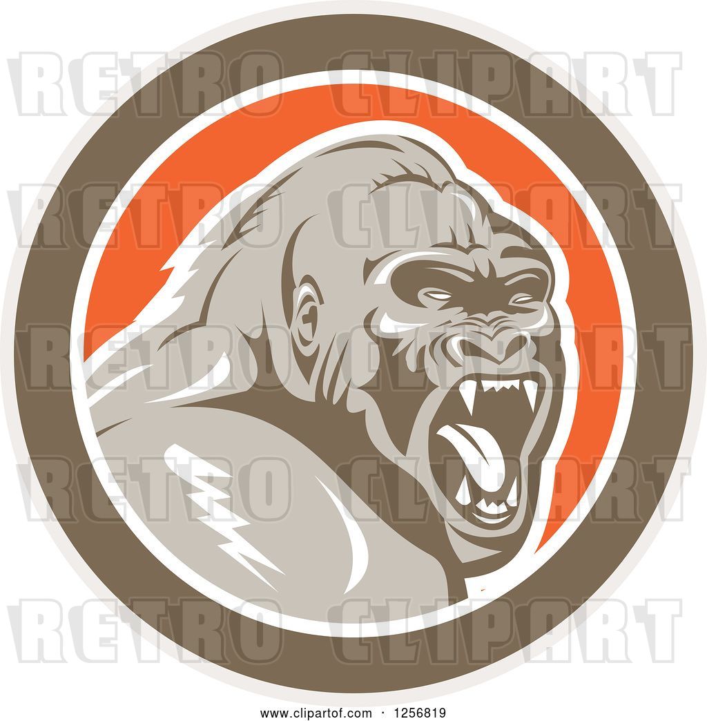 1024x1044 Vector Clip Art Of Retro Angry Gorilla Screaming In A Brown White