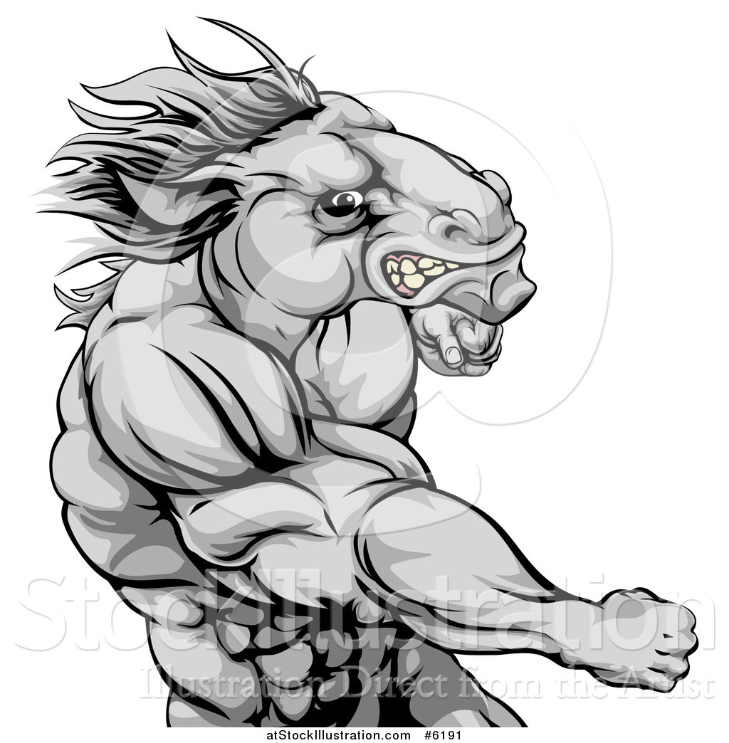 1024x1044 Vector Illustration Of A Tough Angry Gray Muscular Horse Man